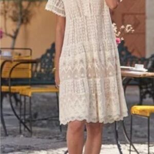 Sundance Cream Tiered Flutter Sleeve Midi Dress